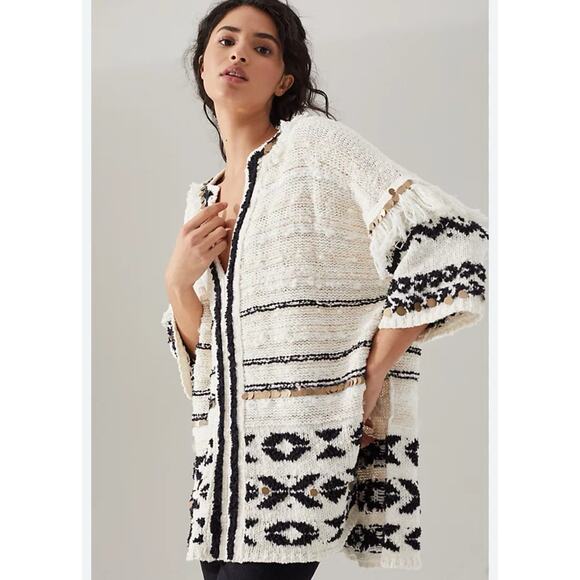 Anthropologie Sweaters - Anthropologie Margot Fringed Poncho Oversized Sweater Size small 2379